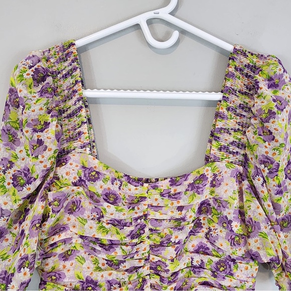 Zara Floral Ruched Puff Sleeve Dress Sz. Medium - Picture 4 of 9